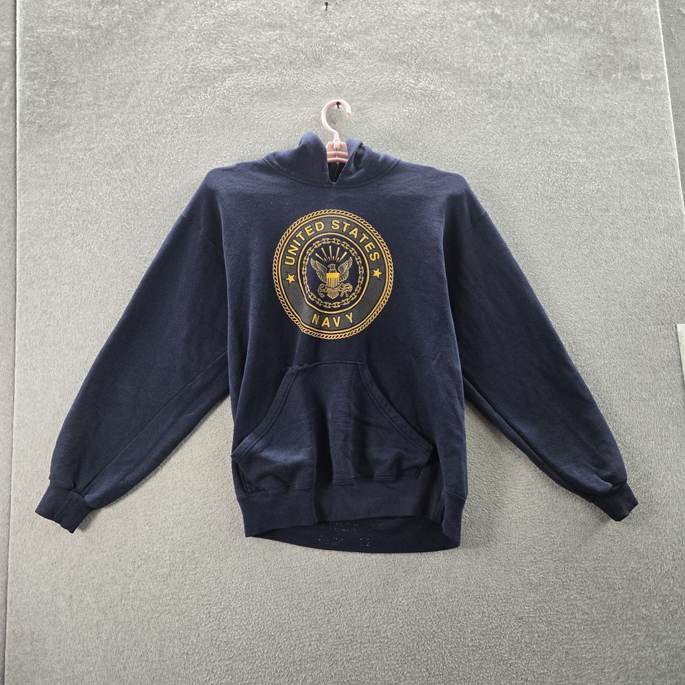 VINTAGE US Navy Men Hoodie M Navy Blue Graphic Fleece United States 90s READ